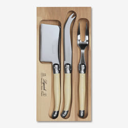 Laguiole Cheese Knife, Fork & Cleaver Set in Wooden Tray, 100% Made In France - Ivory