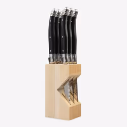 Laguiole 6 Piece Steak Knife Set in Wooden Block, 100% Made in France - Black