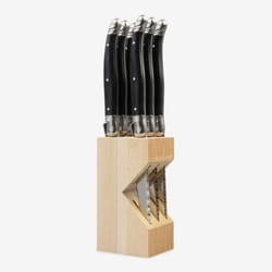 Laguiole 6 Piece Steak Knife Set in Wooden Block, 100% Made in France - Black