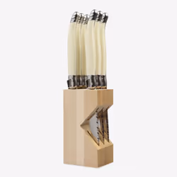 Laguiole 6 Piece Steak Knife Set in Wooden Block, 100% Made in France - Ivory