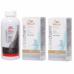 3.6oz) Wella Color Charm T28 Natural Blonde Permanent Liquid Hair Toner - T27+T27+ Dev (Vol. 20