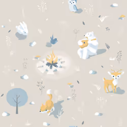 Muriva Animals Campfire Fox Rabbit Bird Bear Wallpaper Taupe L31307