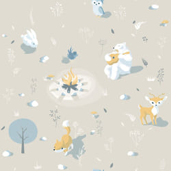 Muriva Animals Campfire Fox Rabbit Bird Bear Wallpaper Taupe L31307