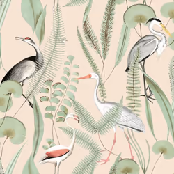 DUTCH WALLCOVERINGS Wallpaper Flamingo Cream and Mint Wall Covering Panel
