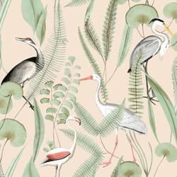 DUTCH WALLCOVERINGS Wallpaper Flamingo Cream and Mint Wall Covering Panel
