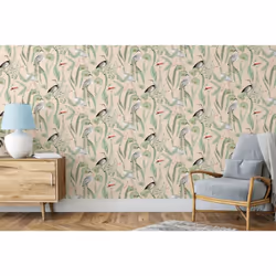 DUTCH WALLCOVERINGS Wallpaper Flamingo Cream and Mint Wall Covering Panel