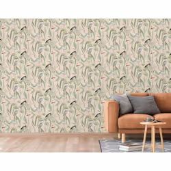 DUTCH WALLCOVERINGS Wallpaper Flamingo Cream and Mint Wall Covering Panel