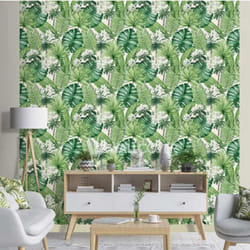 Muriva Eden Green Leaves And Flowers Wallpaper Smooth Vinyl Paste The Wall