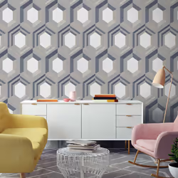 Galactik Wallpaper Hexagon Muriva - Cream/Blue