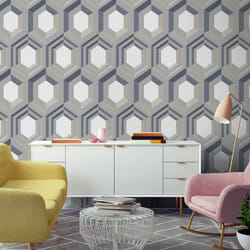 Galactik Wallpaper Hexagon Muriva - Cream/Blue