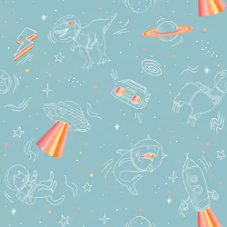 Muriva Space Animals T Rex UFO Childrens Wallpaper Turquoise M36804
