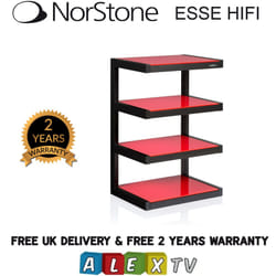 Norstone ESSE Black HiFi Rack with 4 Red Glass Shelves AV Furniture Hi-Fi Stand