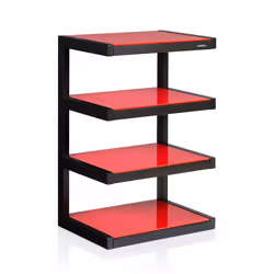 Norstone ESSE Black HiFi Rack with 4 Red Glass Shelves AV Furniture Hi-Fi Stand