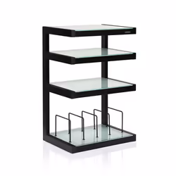 Norstone ESSE Black HiFi Rack 4 Frosted Shelf with Vinyl Storage AV Hi-Fi Stand