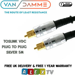 Van Damme VDC Toslink Plug to Plug Optical Cable Range 5 Metres in Silver