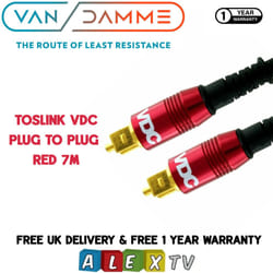 Van Damme VDC Toslink Plug to Plug Optical Cable Range 7 Metres in Red