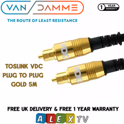 Van Damme VDC Toslink Plug to Plug Optical Cable Range 10 Metres in Gold