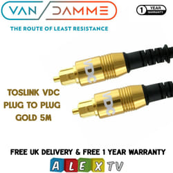 Van Damme VDC Toslink Plug to Plug Optical Cable Range 10 Metres in Gold