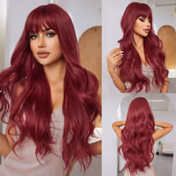 ALAN EATON Long Curly Wavy Red Synthetic Hair wigs with Bangs Long women Darty Wigs Daily Cosplay Wig Heat Resistant Fiber Wi ...