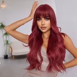ALAN EATON Long Curly Wavy Red Synthetic Hair wigs with Bangs Long women Darty Wigs Daily Cosplay Wig Heat Resistant Fiber Wigs