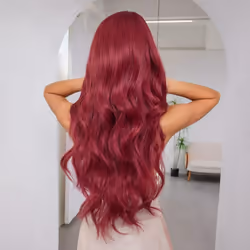 ALAN EATON Long Curly Wavy Red Synthetic Hair wigs with Bangs Long women Darty Wigs Daily Cosplay Wig Heat Resistant Fiber Wigs