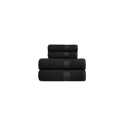 Amazon Basics 4 Piece Fade resistant bath towel set for bathroom, 100% Cotton soft and absorbent, 2 Bath + 2 Hand Towels, Black