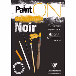 Clairefontaine 975170C Paint'ON Multi-Technique Black Paper Pad, 250 g, A3, 20 Sheets