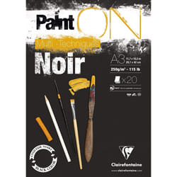 Clairefontaine 975170C Paint'ON Multi-Technique Black Paper Pad, 250 g, A3, 20 Sheets