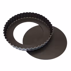 Matfer Bourgeat Exopan Fluted Tart and Quiche Pan with Removable Bottom  9 1/2"""" Diameter  Dark Gray