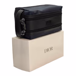 DIOR Navy & Black Mens Toiletry Bag Kit Pouch Travel Case Dual Zipper