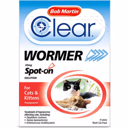 Bob Martin Clear | Spot On Wormer for Cats & Kittens | 100% Effective Tapeworm Treatment (4 Pipettes)