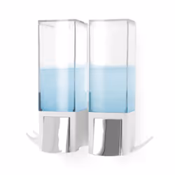 Wall Mounted Double Soap Pump Dispenser, No Drilling Soap Bottle, 2 x 500 ml Capacity with 2 Storage Hooks, 8.3 x 20 x 20.6 cm, Durable ABS,