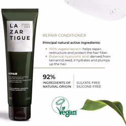 Lazartigue Repair Conditioner  Intensive Repair for Damaged Hair  Enriched with Vegetal Keratin  Vegan  Sulfate-Free  Silicone-Free  5.1 fl.oz.