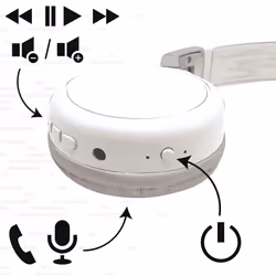 LEXIBOOK HPBT010S Acoustix 2-in-1 Bluetooth Headphones-Stereo Wireless Wired, Foldable, Adjustable, Microphone, Lightweight, White/Silver - Additional view 5