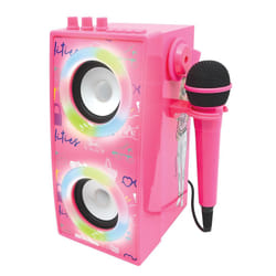 Lexibook, Barbie, Portable Bluetooth Lighted Speaker with Microphone, karaoke, light effects, wireless, USB, SD card, rechargeable battery, pink,