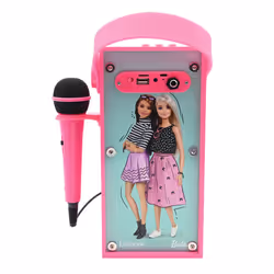 Lexibook, Barbie, Portable Bluetooth Lighted Speaker with Microphone, karaoke, light effects, wireless, USB, SD card, rechargeable battery, pink,