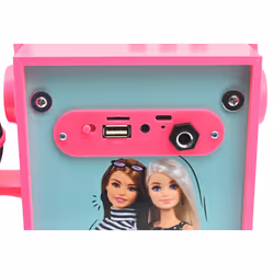 Lexibook, Barbie, Portable Bluetooth Lighted Speaker with Microphone, karaoke, light effects, wireless, USB, SD card, rechargeable battery, pink,