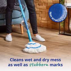 Twist Mop - Microfibre Mop with Built-In Self Wringing System - Non-Scratch Scourer Pad for Tough Stains - Cleans Laminate, Wood & Tile Flooring -
