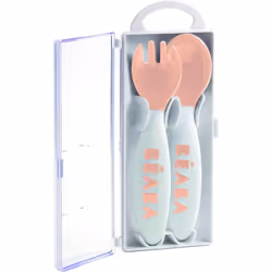 BÃABA - Set of 2nd Age Training Fork and Spoon Nude - Ergonomique Shape - Suitable for Left-Handed and Right-Handed - Transport Case included - Pink - Additional view 2