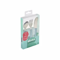 BEABA Set of 3 stainless steel airy green cutlery