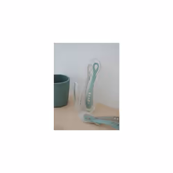 BÃABA - Silicone Spoon for Baby and Children - Set of 4 - Stage 2 - Soft - Rounded tip - Ergonomic Handle - Velvet Grey/sage Green