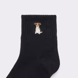 Gu By Uniqlo Ankle Socks  Embroidery - 09 BLACK/ONE SIZE