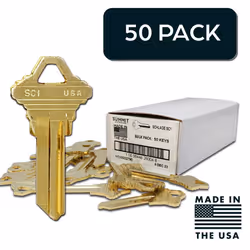SUMMIT DOORWARE Schlage SC1 Key Blanks in Premium Brass | Uncut Keys for Home and Professional Use | 50 Blank Keys Compatible with 5-Pin Locks