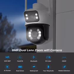 2024 New 8MP PTZ Wifi Camera Outdoor Night Vision Dual Screen Human Detection Security Protection CCTV Surveillance IP Camera - AU Plug