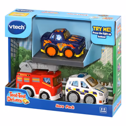 Toot-Toot Drivers 3 Car Pack with Fire Engine, Police Car and Racer | Interactive Toddlers Toy for Pretend Play, Lights