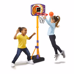 Counting Hoops Basketball Stand, Adjustable Basketball Stand with Electronic Backboard & LED Screen, 3 Games, Sound Effects & Light Show, Toddler Toy