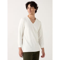 Uniqlo Japan HeaTTech CoTTon V Neck T  exTremely Warm  nighT sleeVe - 01 OFF WHITE/3XL