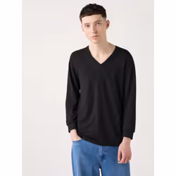 Uniqlo Japan HeaTTech CoTTon V Neck T  exTremely Warm  nighT sleeVe - 09 BLACK/M