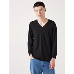 Uniqlo Japan HeaTTech CoTTon V Neck T  exTremely Warm  nighT sleeVe - 09 BLACK/M