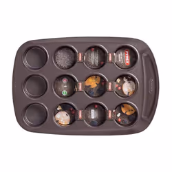 Pyrex AsimetriA Muffin Tray 12 Cups Non Stick Easy Grip Brown